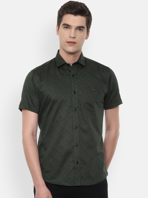 Louis Philippe Jeans Men Olive Green & Black Slim Fit Printed Casual Shirt
