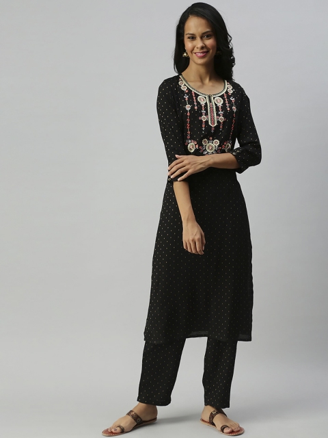 Soch Women Black Printed Kurta with Trousers