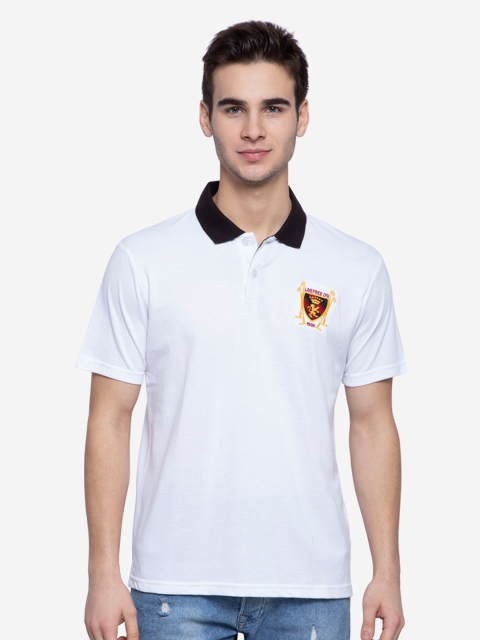 NEVA Men White Pure Cotton Solid Polo Collar T-shirt