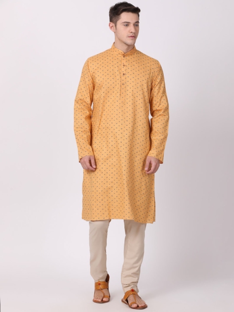 TABARD Men Yellow & Black Floral Printed Kurta