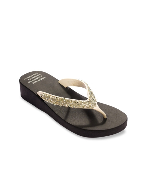 TRENDS & TRADES Women Off-White Embellished Wedges