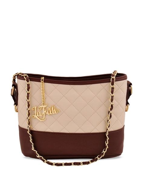 LaFille Cream-Coloured & Brown Colourblocked Shoulder Bag