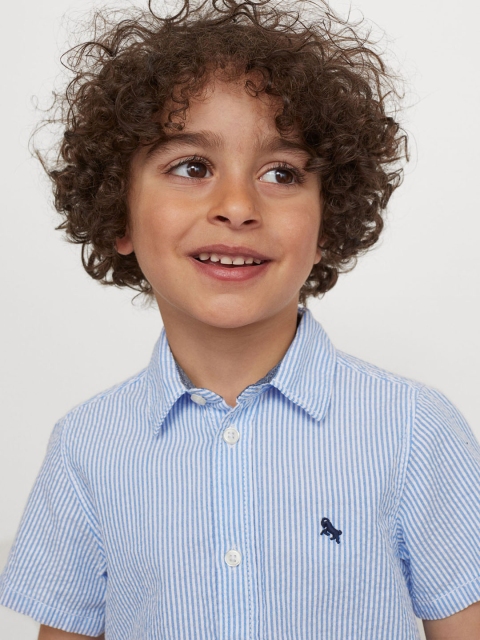 H&M Boys Blue & White Striped Cotton Shirt