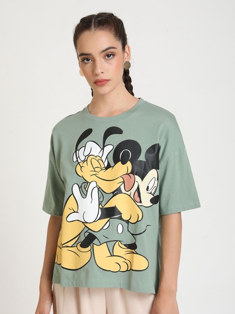 Kazo Women Green Printed Round Neck T-shirt