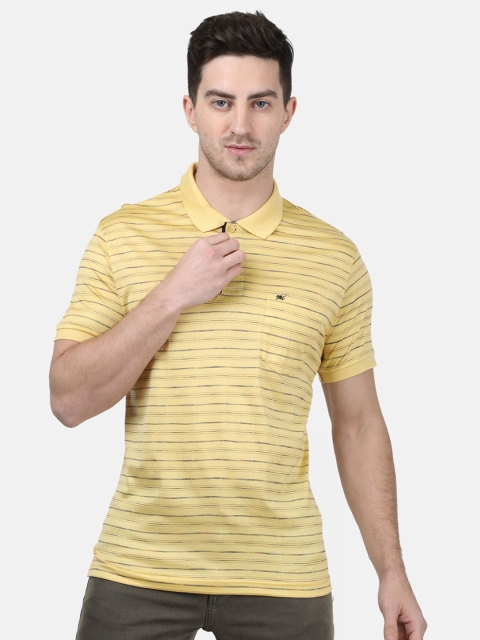 Monte Carlo Men Yellow & Grey Striped Polo Collar T-shirt