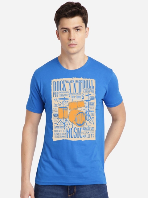 MASH UNLIMITED Men Blue & Beige Printed Round Neck T-shirt