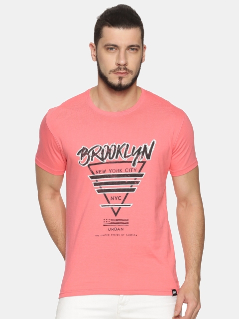 MASH UNLIMITED Men Pink Printed Round Neck Cotton T-shirt