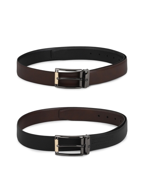 Louis Philippe Men Brown & Black Textured PU Belt
