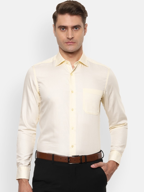 Louis Philippe Men Cream-Coloured Self Design Pure Cotton Formal Shirt