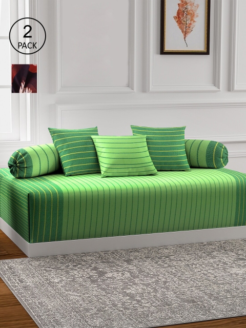 KLOTTHE Set of 2 Printed Cotton Diwan Set, Green