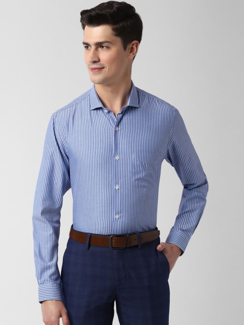 Peter England Men Blue & White Striped Slim Fit Formal Shirt