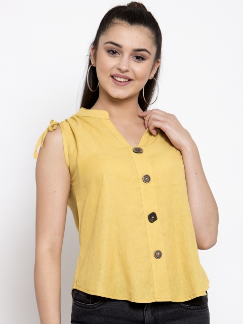 Global Republic Yellow Mandarin Collar Regular Top