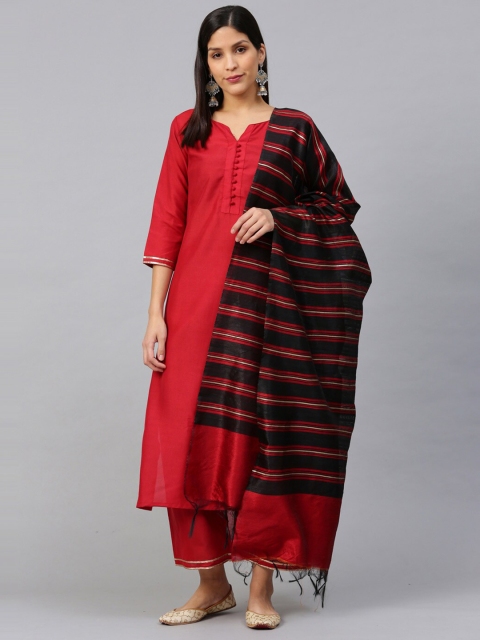 Indo Era Black & Red Woven Design Dupatta