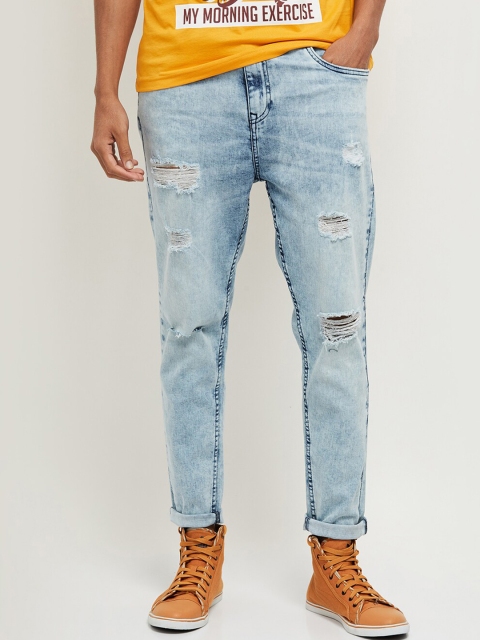 max Men Blue Tapered Fit Highly Distressed Heavy Fade Jeans