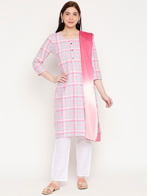 ZRI Women Pink Pure Cotton Kurta with Trousers & Dupatta