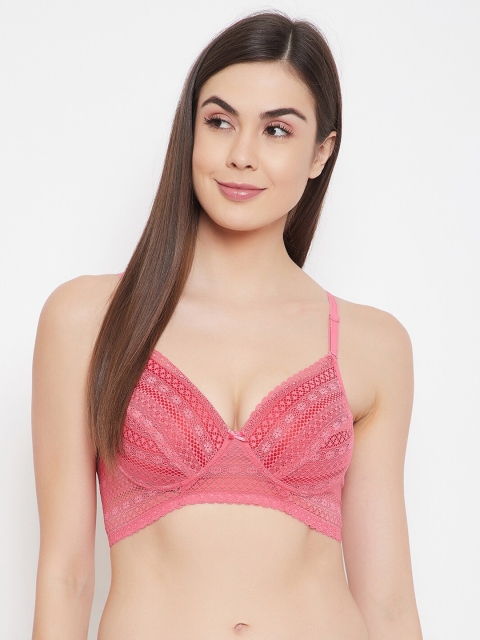 Clovia Pink Floral Push-Up Bra Half Coverage Lightly Padded - BR2234P1436E