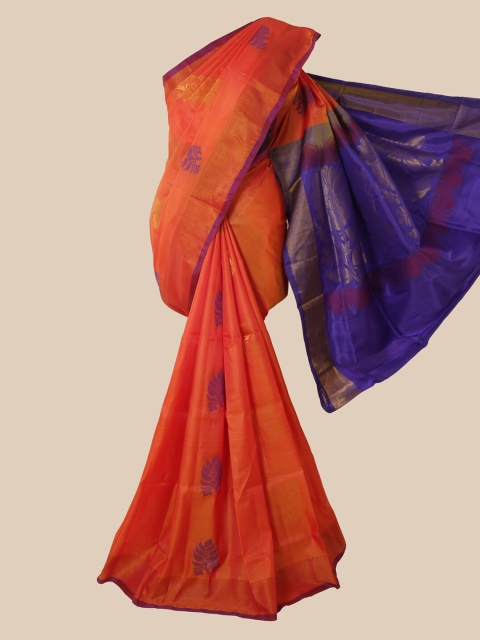 Pothys Orange Ethnic Motifs Zari Pure Silk Saree