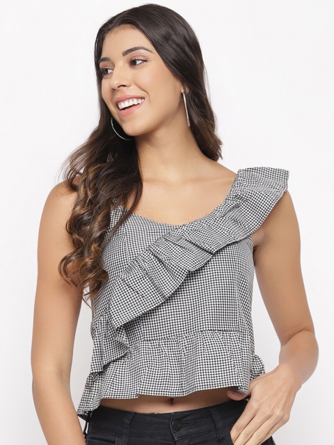 STALK Black Striped One Shoulder Regular Crop Top