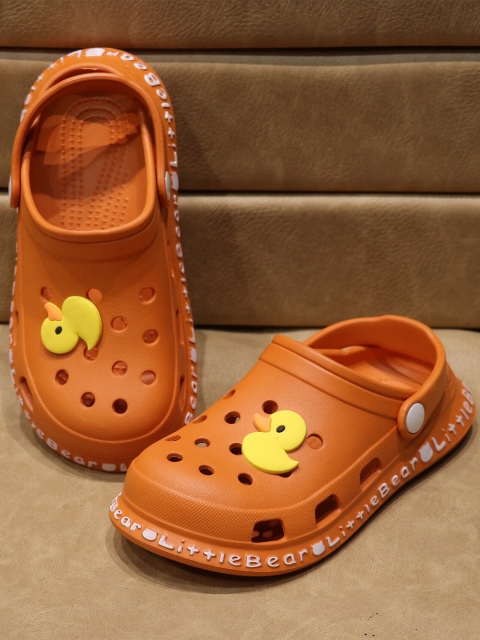 FEETWELL SHOES Kids Orange & White Solid Croslite Clogs