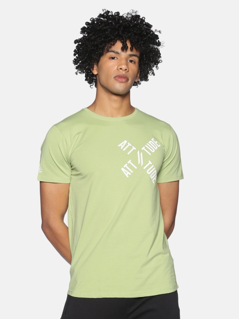 ATTIITUDE Men Green Typography Printed Slim Fit T-shirt