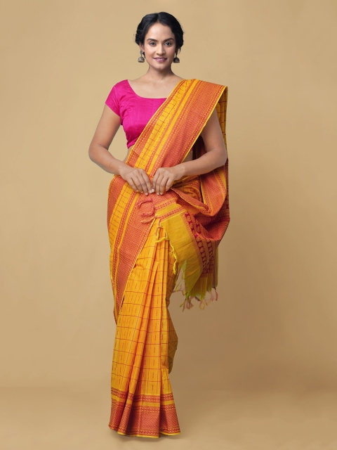 Unnati Silks Orange Woven Design Pure Cotton Mysore Silk Saree