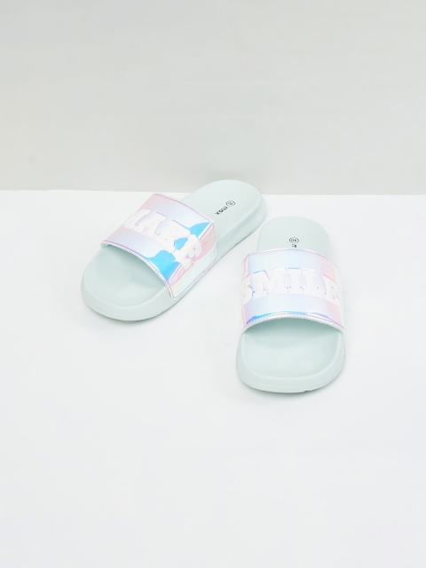 max Women Green & Gunmetal-Toned Sliders