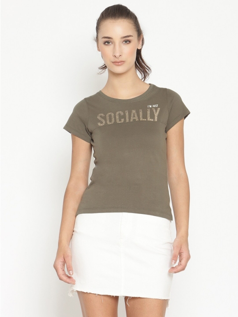 METTLE Women Green Typography Printed T-shirt