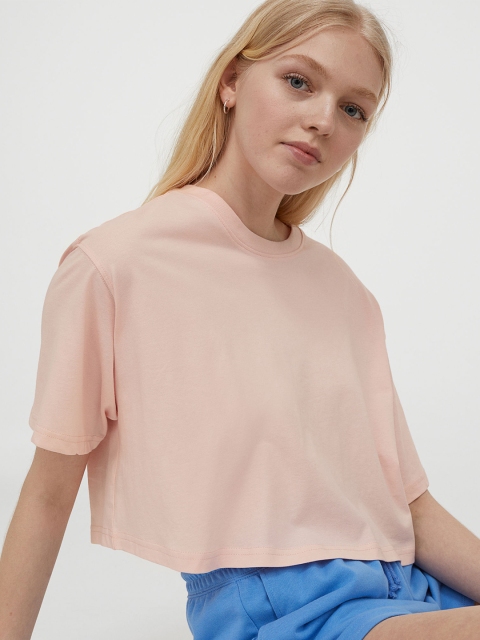 H&M Women Pink Solid Cropped T-shirt