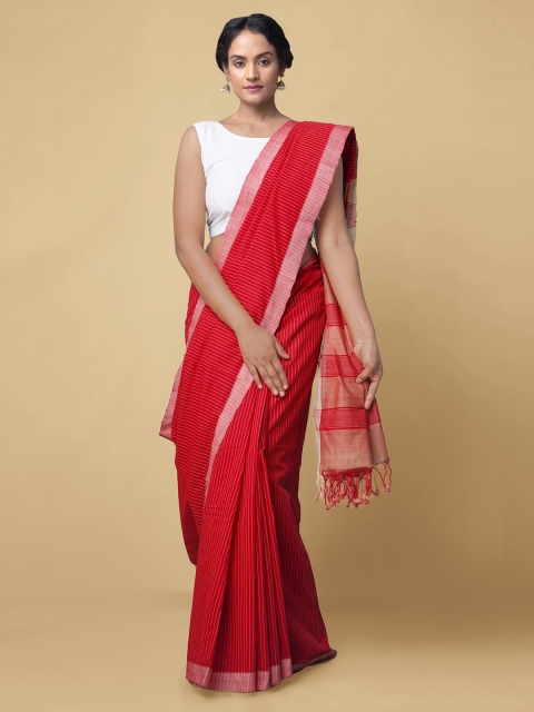 Unnati Silks Red Woven Design Zari Pure Cotton Mangalagiri Saree
