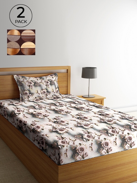 KLOTTHE Pack of Geometric 210 TC Cotton 2 Single Bedsheet with 2 Pillow Covers, Multi