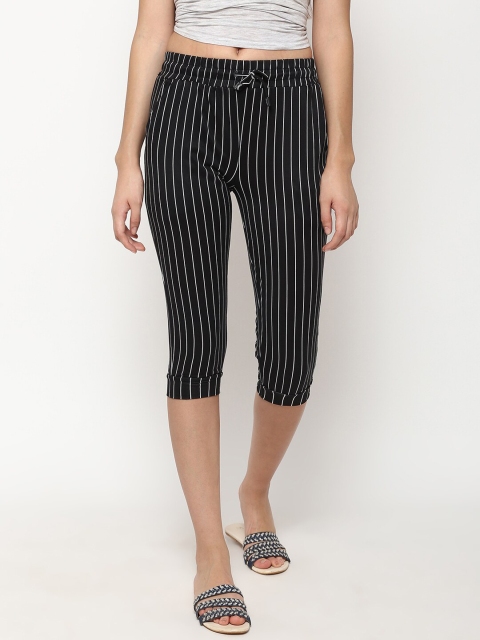 V2 Value & Variety Women Black & White Knitted Striped Capris