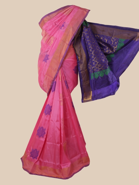 Pothys Pink Checked Zari Pure Silk Saree