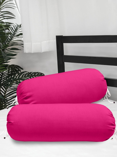 Clasiko Set Of 2 Pink Solid 300TC Cotton Bolster Covers