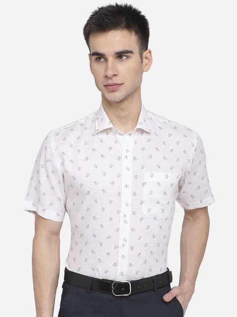 JADE BLUE Men White Floral Printed Linen Casual Shirt
