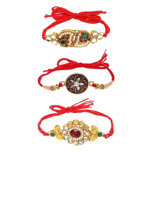 Zaveri Pearls Women Set Of 3 Red & Gold-Coloured Thread Rakhi