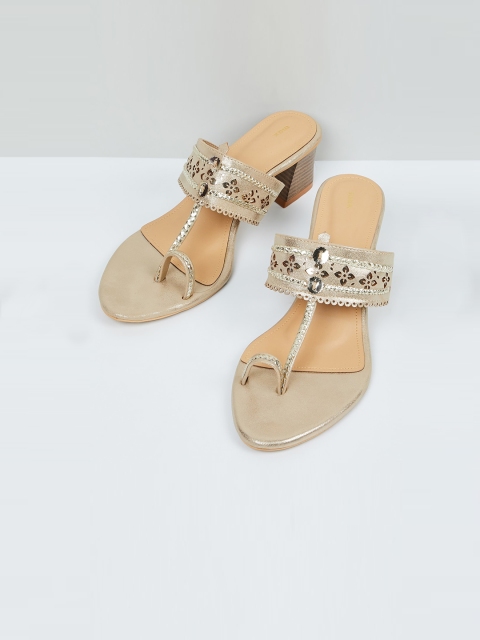 max Gold Embellished PU Block Sandals