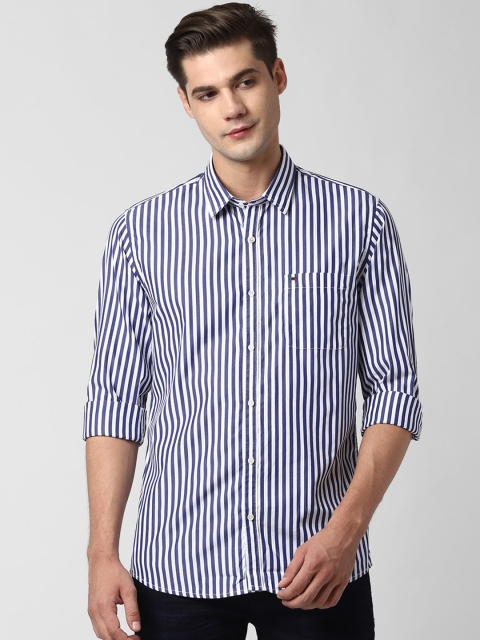 Peter England Casuals Men Blue Slim Fit Striped Casual Shirt