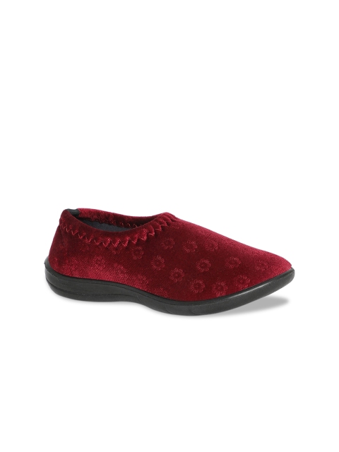 Khadims Women Red Woven Design Velvet Slip-On Sneakers