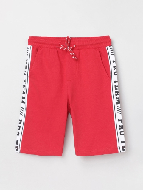 max Boys Red Typography Printed Mid-Rise Regular Shorts