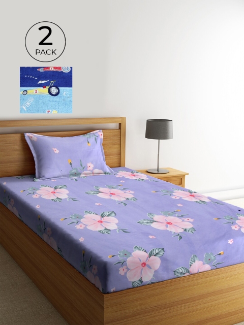KLOTTHE Multicoloured Set of 2 Floral Cotton Single Bedsheet with 2 Pillow Covers, Multi
KLOTTHE Multicoloured Set of 2 Floral Cotton Single Bedsheet with 2 Pillow Covers, Multi