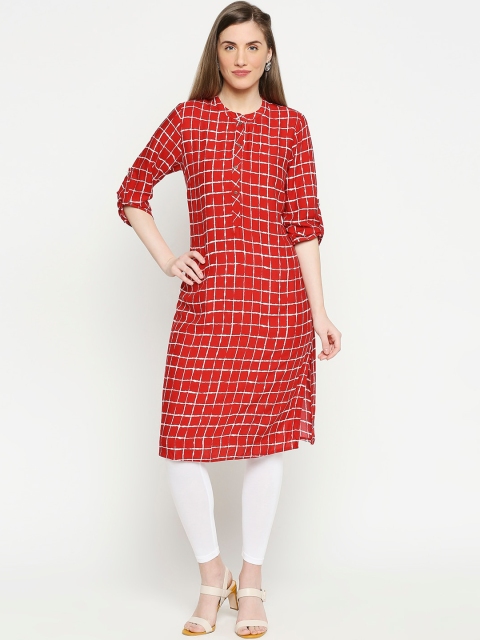 RANGMANCH BY PANTALOONS Women Red & White Checked A-line Kurta