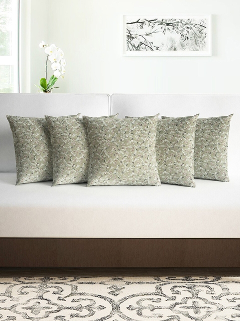 Divine Casa Beige Set of 5 Floral Square Cushion Covers