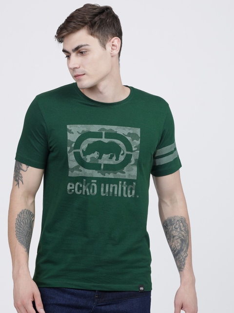 Ecko Unltd Men Olive Printed Slim Fit T-shirt