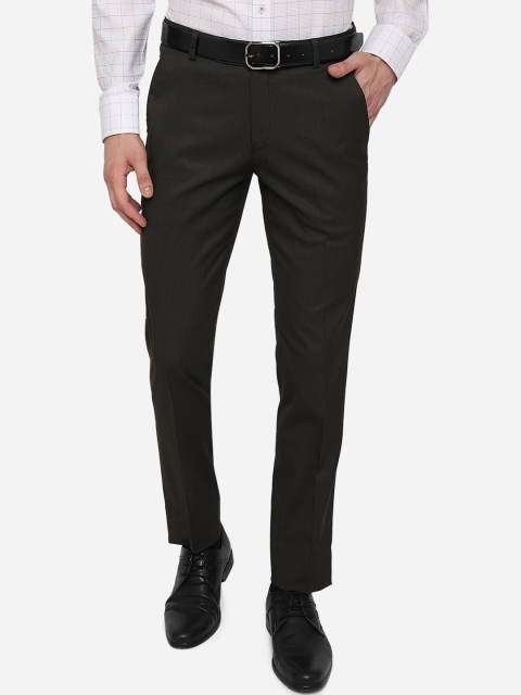 JADE BLUE Men Olive Slim Fit Formal Trousers