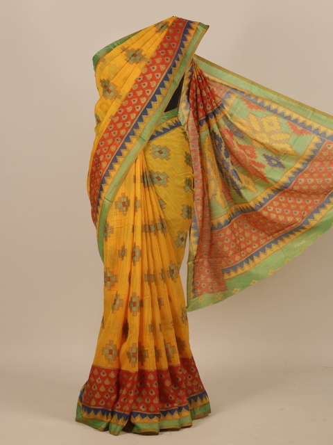 Pothys Yellow & Green Jute Silk Saree