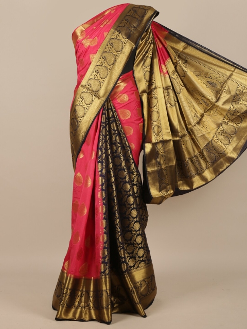Pothys Pink & Navy Blue Ethnic Motifs Zari Jute Silk Saree