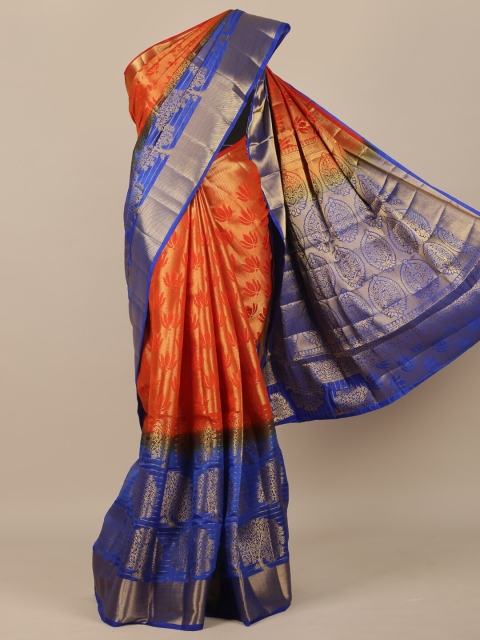 Pothys Orange & Blue Woven Design Zari Jute Silk Saree