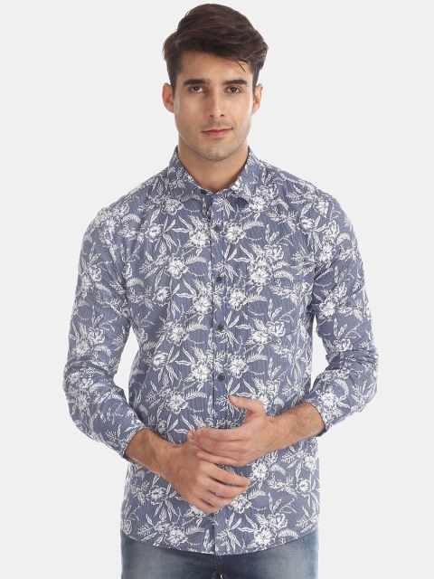 Newport Men Blue Floral Printed Casual Shirt