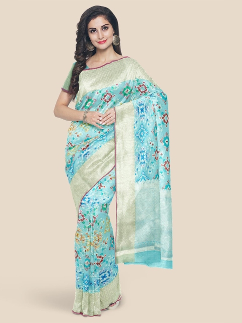 KLM Fashion Mall Turquoise Blue & Green Zari Banarasi Saree