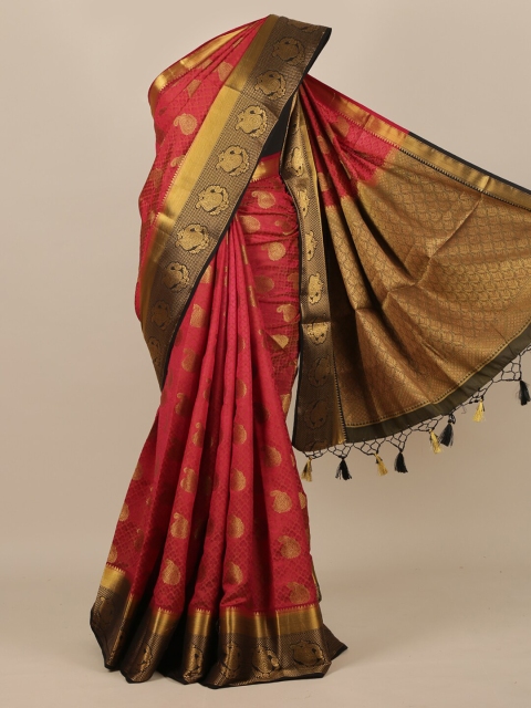 Pothys Maroon & Gold-Toned Ethnic Motifs Zari Jute Silk Saree